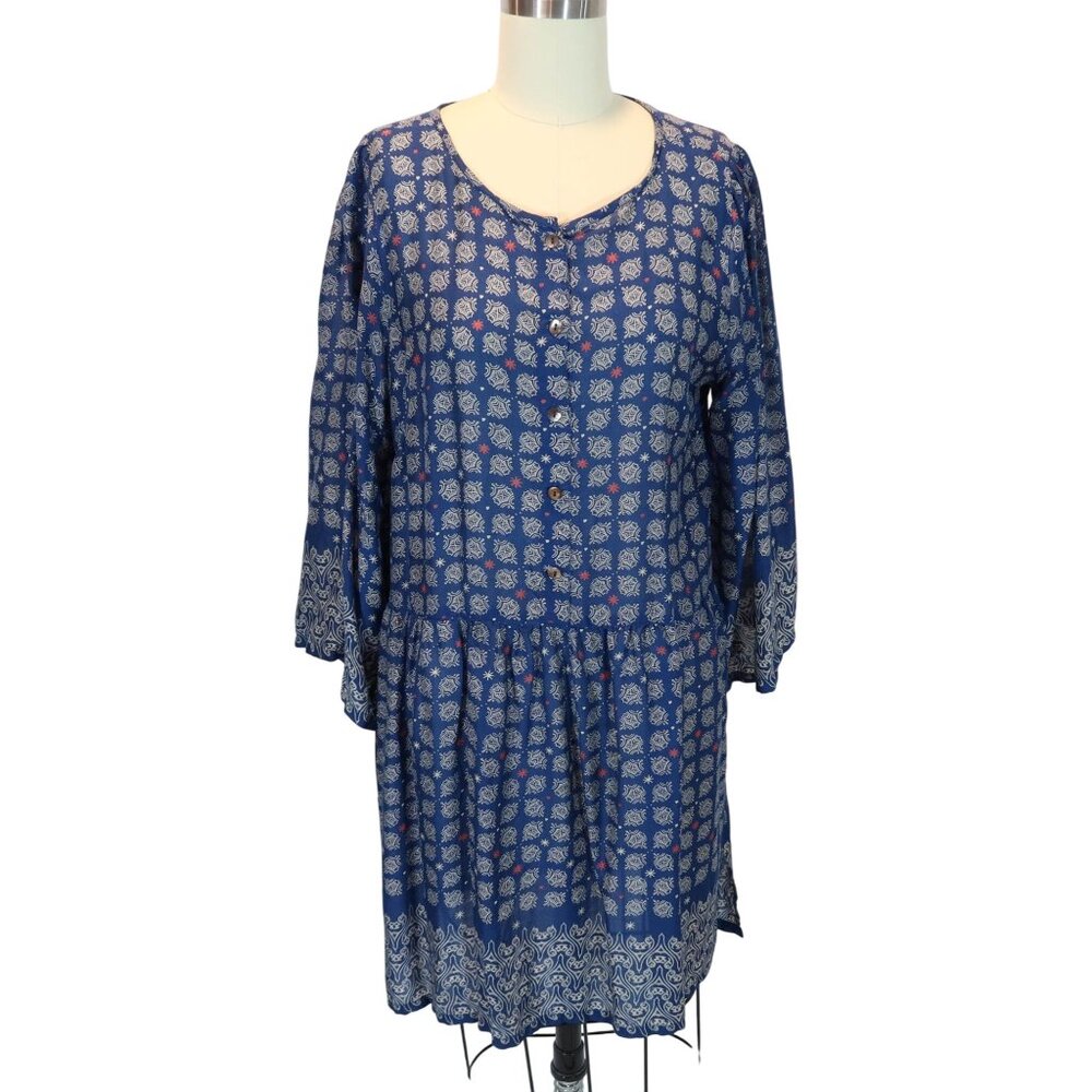 ROLLER RABBIT Kimono Sleeve Geometric Tunic Dress Size M Boho Resort Lightweight